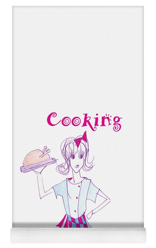 Cooking Cures Me Bibi Yoga Mat featuring a printed design on a microfiber surface and a solid black rubber back with textured dimples.